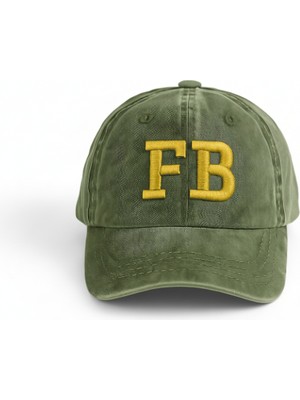 Tesbihname Isme Özel Nakışlı Haki Vintage Stil Eskitme Kumaş Ayarlanabilir Unisex Beyzbol Şapkası