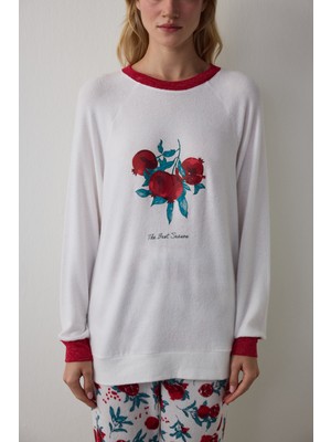 Penti Kırık Beyaz Best Season Yeni Yıl Baskılı  Termal Etkili Pijama Üstü