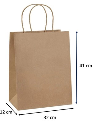 Roco Paper Co. Kraft Kağıt Çanta, Hediye Poşeti, 32X41X12 Cm, 25'li Paket