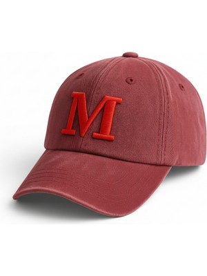 Tesbihname Isme Özel Harf Nakışlı Bordo Vintage Stil Eskitme Kumaş Ayarlanabilir Unisex Beyzbol Şapkası