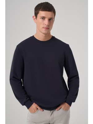 Morven  Erkek Lacivert Basic Bisiklet Yaka Sweatshirt
