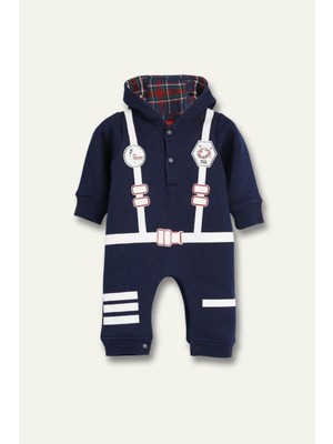 Zeyland Erkek Bebek Desenli Kapüşonlu Tulum - Lacivert