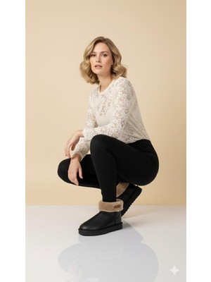 Pierre Cardin Kadın Kürklü Siyah Günlük Yağmur Bot 55314