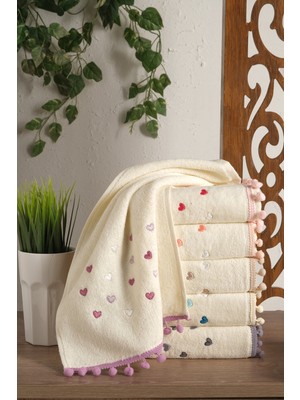 Meslina Home Ponponlu 6 Lı Nakışlı Havlu Seti Mutfak Havlusu 30X50 cm