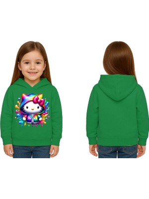 Sedirli Unisex Hello Kity  Baskılı Çocuk Swaetshirt  Baskılı Kapüşonlu 3 Iplik Şardonlu