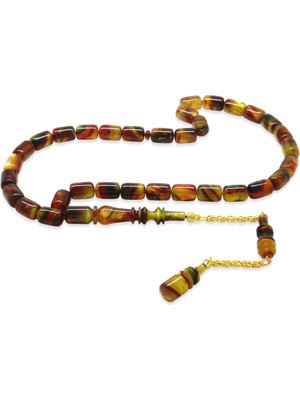 Tesbihname Altın Renk 925 Ayar Gümüş Püsküllü Imamesı Usta Işçilikli Kapsül Kesim Çok Renkli Katalin Tesbih