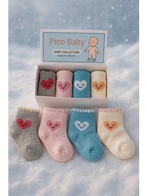 Pico Baby 4'lü Bebek & Çocuk Kalp Desenli Havlu Çorap