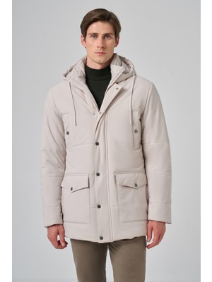 Morven  Erkek Gri Poliamit Çıtçıtlı Kapüşonlu Mont