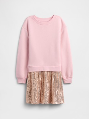 Gap Kız Çocuk Pembe Oversized Payetli Sweatshirt Elbisesi