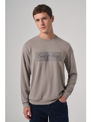 Morven  Erkek Taş Trend Baskılı Bisiklet Yaka Sweat-Shirt