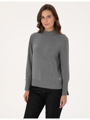 Pierre Cardin Kadın Gri Melanj Slim Fit Yarım Balıkçı Basic Kazak 50310887-VR086