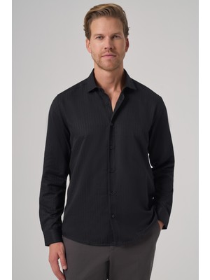 Morven  Erkek Siyah Trend Slim Fit Italyan Yaka Gömlek