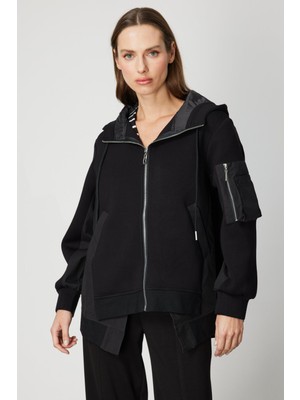 On Kadın Kapüşonlu Mix Kumaş Mont 60704 Siyah