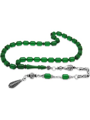 Tesbihname Kararmaz Metal Kral Zincir Püsküllü Uçlu Kapsül Kesim Yeşil Ateş Kehribar Tesbih