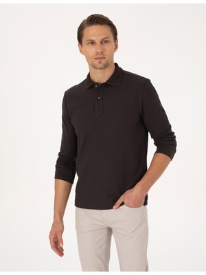 Pierre Cardin Erkek Koyu Kahverengi Slim Fit Sweatshirt 50311678-VR084