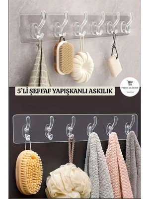 Trend Ak Home Şeffaf Duvar Askısı 5'li Iz Bırakmayan Güçlü Yapışkanlı Banyo Mutfak Düzenleyici Kanca Askılık