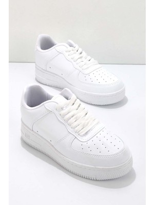 Kadın Solazer Beyaz Spor Ayakkabı Air F. SLZ0001 Bağcıklı Tasarım Tekstil Malzeme Düz Taban