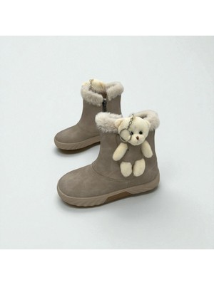 Rexba Kız Çocuk Bej Ayıcıklı Kaymaz Taban Bot