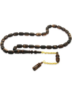 Tesbihname Altın Renk 925 Ayar Gümüş Püskül Imamesı Usta Işçilikli Kapsül Kesim Kahverengi Siyah Katalin Tesbih