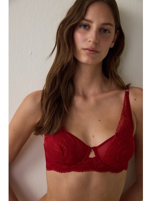 Penti Kırmızı Sequin Lace Sütyen Kadınlar İçin Toparlayıcı ve Küçültücü 85B Beden