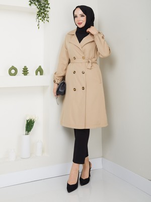 Kadın Bej Lastik Kollu Trençkot