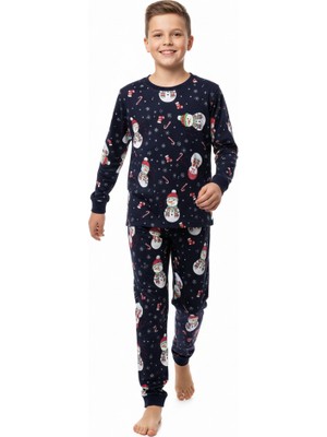 Erkek Çocuk Pamuklu Pijama Takımı – Noel Yılbaşı Desenli Yumuşak Kumaş %100 Pamuk
