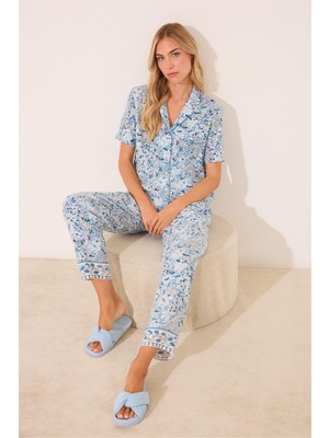 Women Secret Gömlek Yaka Desenli Capri Pijama Takımı