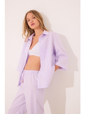 Women Secret Mor Gömlek Yaka Pijama Takımı