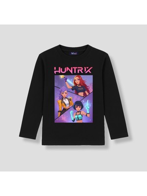 Mixxi Fashion Kpop Demon Hunters Huntrix  Uzun Kollu Baskılı Kız Çocuk Tişört (4-13 Yaş)