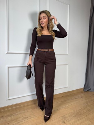 Size Özgü Acı Kahve Wide Leg Jean
