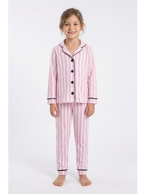 Kinderos Çizgili Düğmeli Çocuk Pijama Takımı - 26K 4021