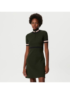 Lacoste Kadın Flare Fit Kısa Kollu Dik Yaka Siyah Elbise
