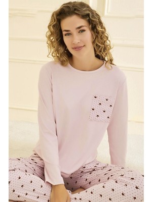 Remsa Kadın Kaşkorse Kumaş Taç Desen Pijama Takımı 70802 PEMBE03