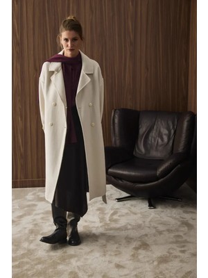 Gusto Astarsız Oversize Yün Kaban - Ekru