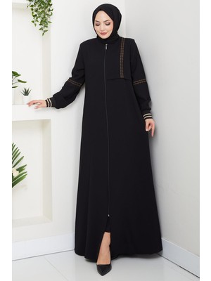 Nakışlı Ribanalı Ferace Siyah HM2857