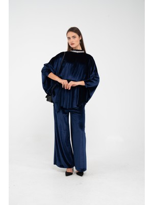 Sasilva Taş Detaylı Kuşaklı Kadife Takım K8049