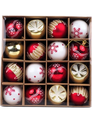 Ritzz Yılbaşı Topu 16'lı Set - 6cm Kırmızı-Altın Desenli