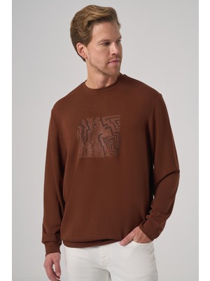 Morven  Erkek Kiremit Trend Baskılı Bisiklet Yaka Sweatshirt