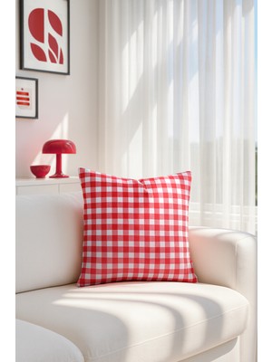 Premier Home Duck Kareli Kırlent Kılıfı Kırmızı Beyaz V1 45X45