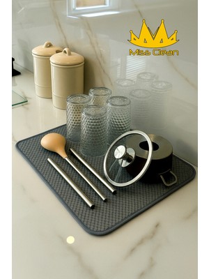 Missclean Gri Renk Mikrofiber Bulaşık Kurulama Matı Kurutma Örtüsü Tezgah Üstü Süper Emici 36*45 cm