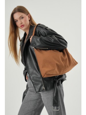 Mute Bag Kahverengi Süet Kadın Shopper Omuz Çantası Yumuşak Form Vintage Model Tote Çanta (28*44)