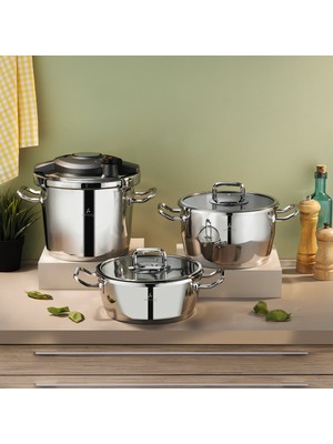 Aryıldız Touch & Cook Kanka Düdüklü Tencere Seti 3+4,5+6 Litre Enerji Tasarruflu Paslanmaz Çelik