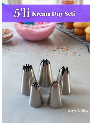 Jet's Home Büyük Boy Krema Duy Seti 5\'li Paslanmaz Pasta Cupcake Kurabiye Duyu Çelik Süsleme Başlıkları Set-4