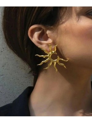Güneş Model Gold Renkli Küpe