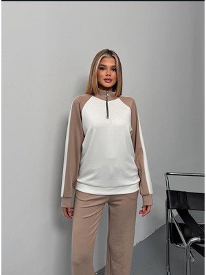 Yarım Fermuarlı Oversize Geniş Paça Yumuşak Doku Modal Kumaş Eşofman Takım