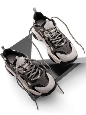 Marjin Kadın Yüksek Taban Sneaker Bağcıklı Spor Ayakkabı Edisa Siyah