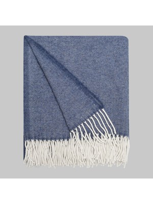 Sarev Noya %100 Yün Throw (Koltuk Battaniyesi) Mavi