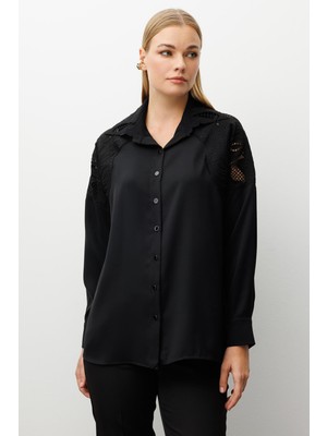 Moda İlgi Moda Ilgi Kadın Nakış Detaylı Oversize Gömlek 0095 Siyah