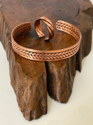 Rupen Kraft Ayarlanabilir %100 Saf Bakır Bileklik Bakır Yüzük Kombini El Yapımı Bileklik Yüzük