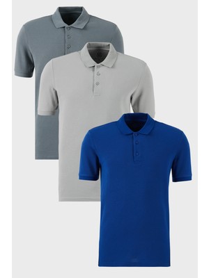 Buratti Pamuklu Regular Fit Düğmeli Polo Yaka 3'lü Paket T Shirt Erkek T Shirt 5902127S3